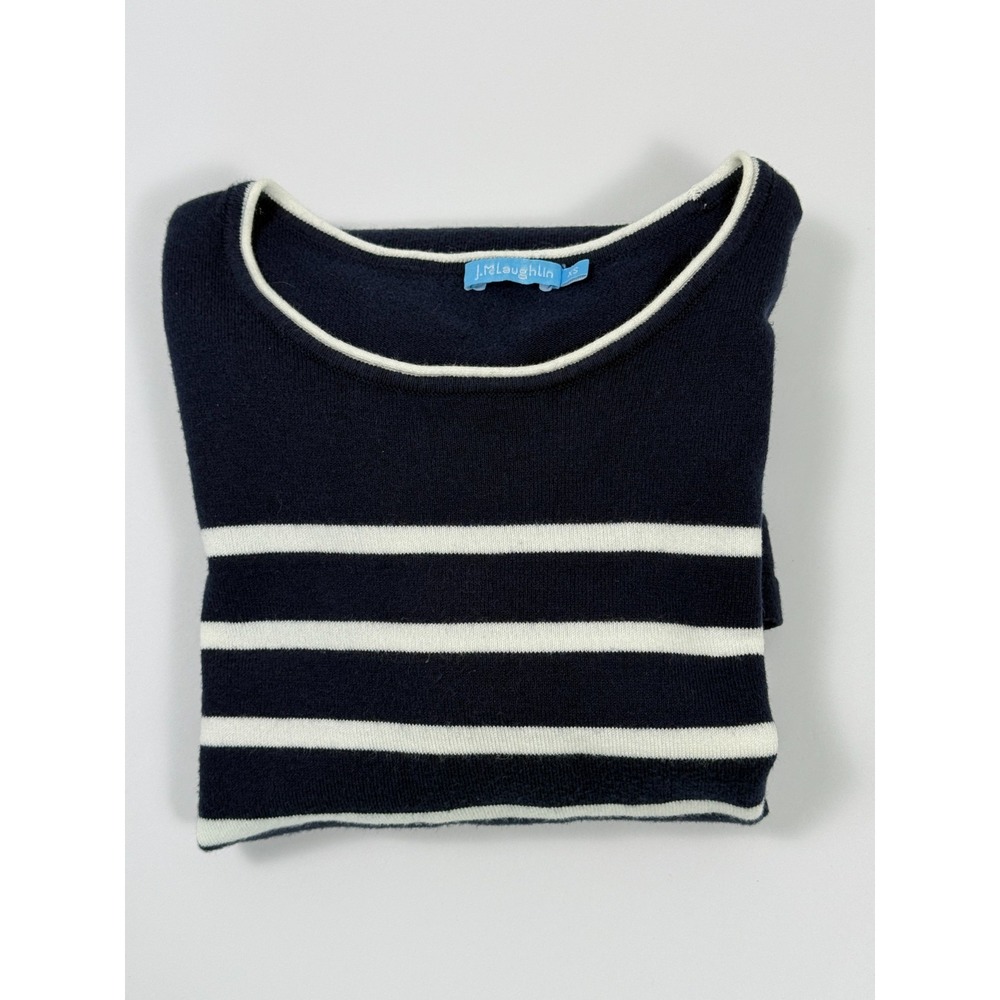J.McLaughlin Navy‎ Blue Striped Sweater Crewneck Pullover Stretch XS Soft